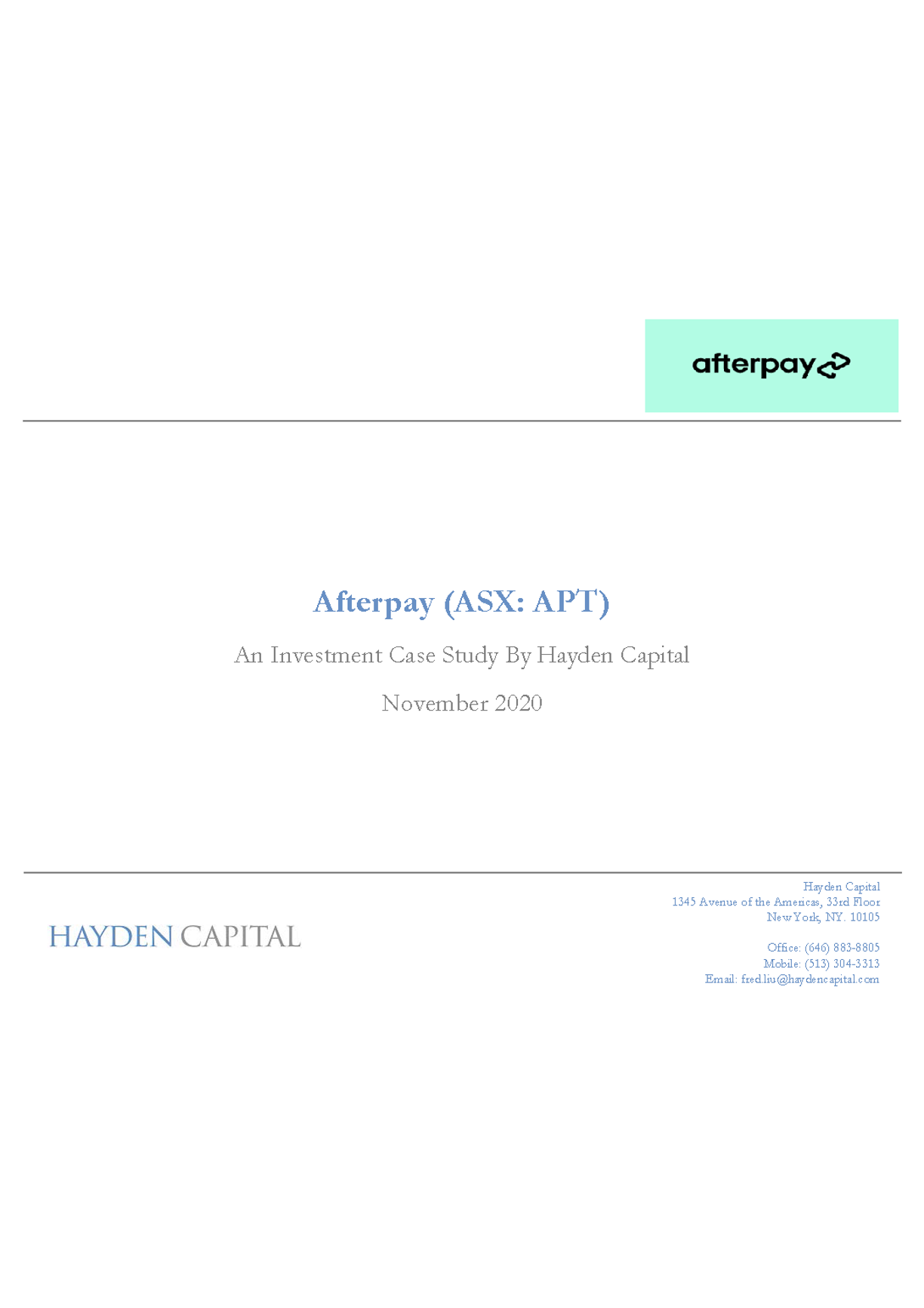 Afterpay Writeup (ASX: APT)